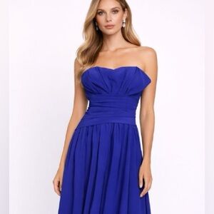ML Monique Lhuillier Strapless‎ Cobalt Blue Chiffon Gown Size 4 NWT